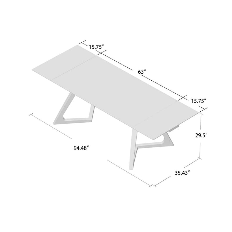 Davee Furniture transparent Glass Top with Wood Leg Extendable Dining Table - 63/94.5*35.43*29.53 inches