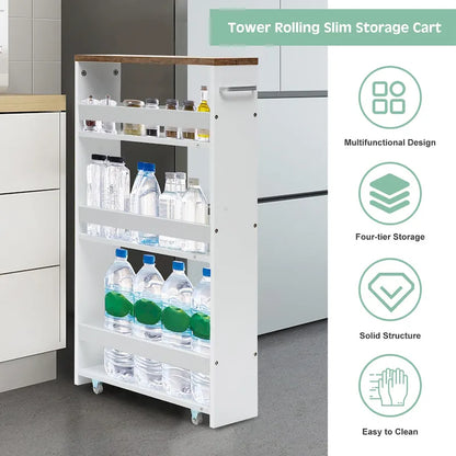 4 Tier Rolling Storage Trolley w/ Convenient Handle & Large Space