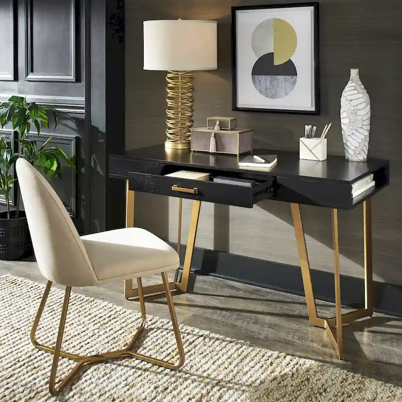 Cheyenne Black Finish Writing Desk with Gold Metal Base by iNSPIRE Q Modern
