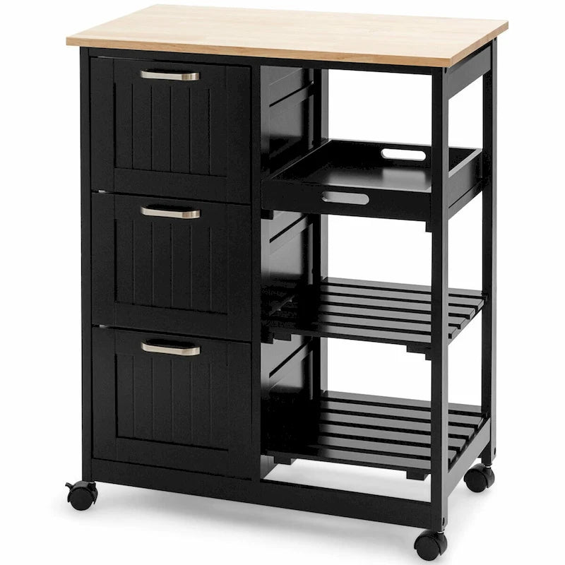 Rolling Kitchen Storage Cart with Large Storage Drawers and Shelves