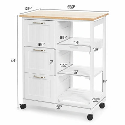 Rolling Kitchen Storage Cart with Large Storage Drawers and Shelves