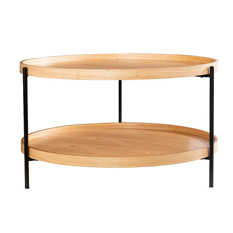 SEI Furniture Vaquero Mid Century Modern Round Wood Grain Two Tier Coffee Table