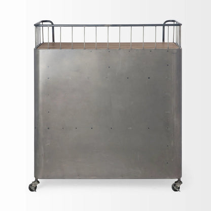 Udo Gray Metal & Brown Wood Top Bar Cart - 16.5L x 35.4W x 40.7H
