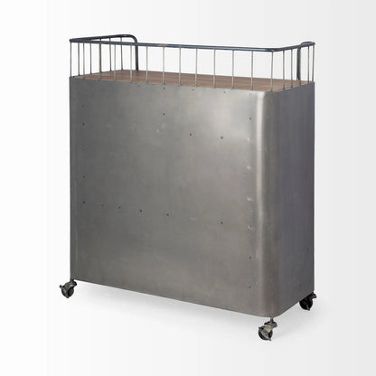 Udo Gray Metal & Brown Wood Top Bar Cart - 16.5L x 35.4W x 40.7H