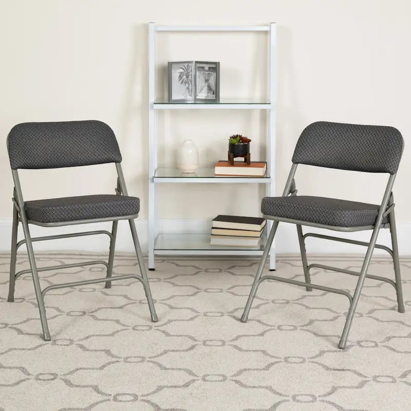 2 Pack Curved Triple Braced & Hinged Fabric Upholstered Metal Folding Chair