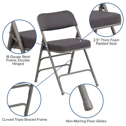 2 Pack Curved Triple Braced & Hinged Fabric Upholstered Metal Folding Chair