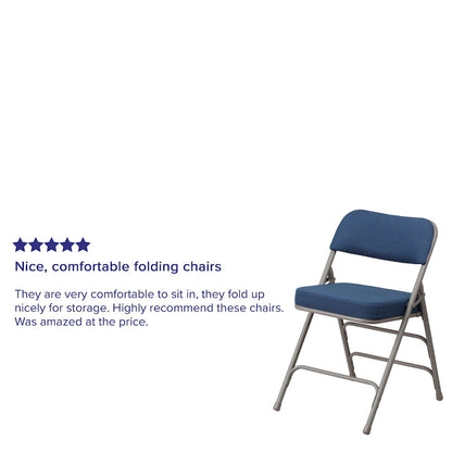 2 Pack Curved Triple Braced & Hinged Fabric Upholstered Metal Folding Chair
