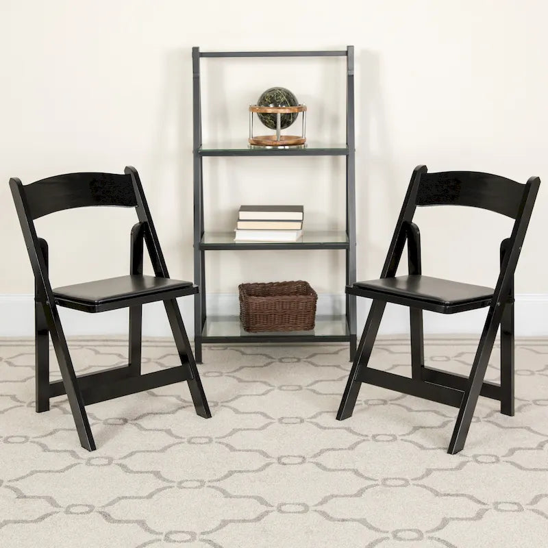 Wood Folding Chair with Vinyl Padded Seat (Set of 2)