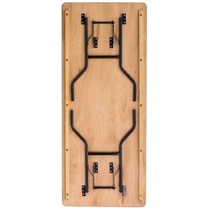 6-Foot Rectangular Wood Folding Banquet Table with Clear Coated Finished Top - 72D x 30W x 30.25H