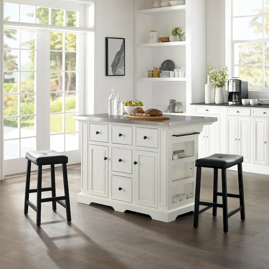 Crosley Julia Island with Upholstered Saddle Stools - 51d x 50w x 36h