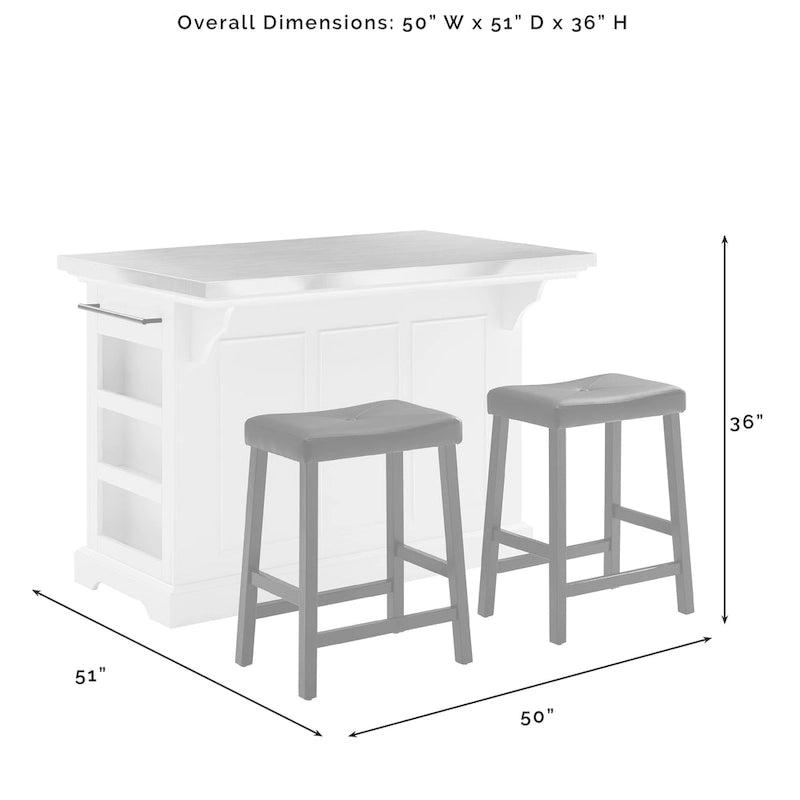Crosley Julia Island with Upholstered Saddle Stools - 51d x 50w x 36h