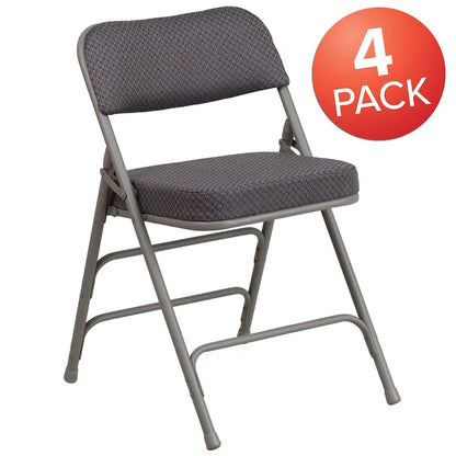 4 Pack Curved Triple Braced & Hinged Fabric Upholstered Metal Folding Chair