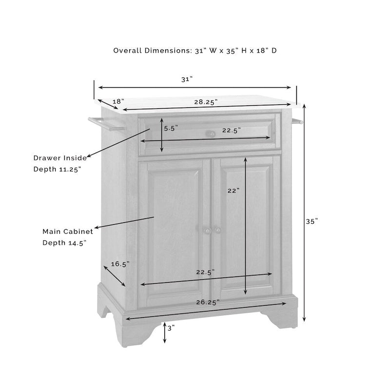 Crosley LaFayette Stainless Steel Top Portable Kitchen Island in White Finish - 18d x 31w x 35h