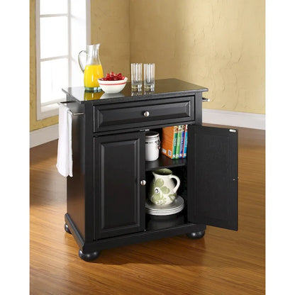 Crosley Alexandria Solid Black Granite Top Portable Kitchen Island in Black Finish - 18d x 31w x 33.5h