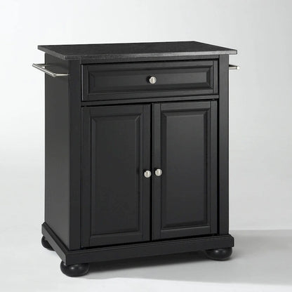 Crosley Alexandria Solid Black Granite Top Portable Kitchen Island in Black Finish - 18d x 31w x 33.5h