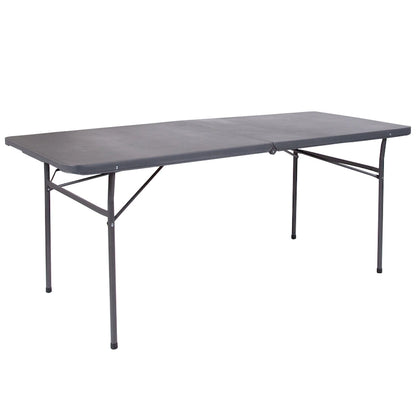 30W x 72L Bi-Fold Plastic Banquet and Event Folding Table with Carrying Handle - 72D x 30W x 29H