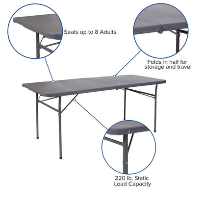 30W x 72L Bi-Fold Plastic Banquet and Event Folding Table with Carrying Handle - 72D x 30W x 29H