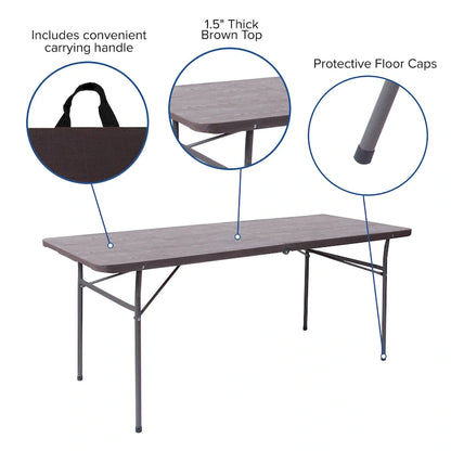 30W x 72L Bi-Fold Plastic Banquet and Event Folding Table with Carrying Handle - 72D x 30W x 29H