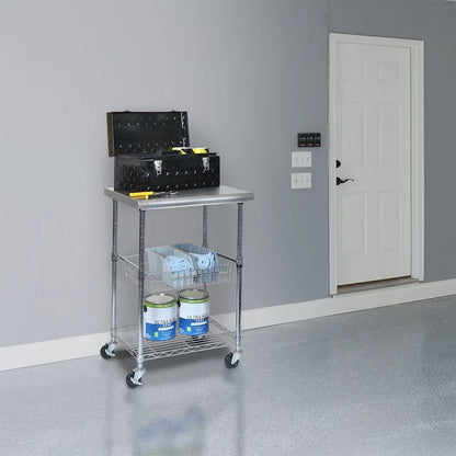 Porch & Den Allerton Stainless Steel Kitchen Work Table Cart