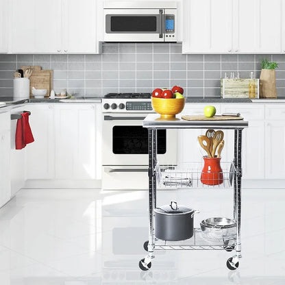 Porch & Den Allerton Stainless Steel Kitchen Work Table Cart