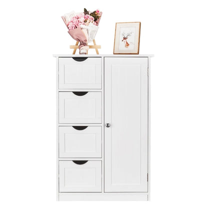 Single Door Bathroom Storage Cabinet with 4 Drawers White