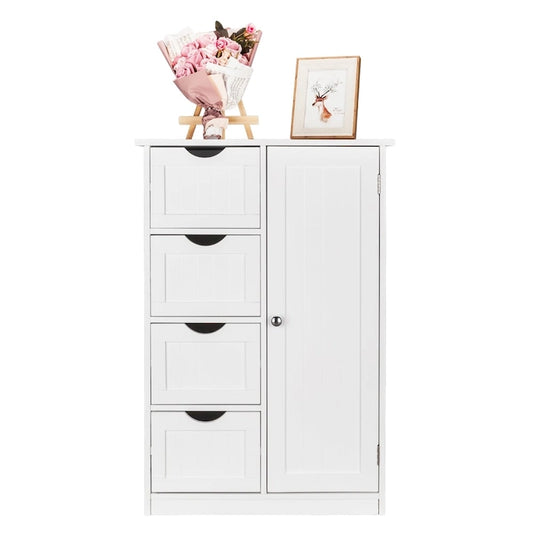 Single Door Bathroom Storage Cabinet with 4 Drawers White