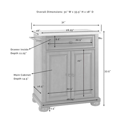 Crosley Alexandria Wood Top Portable Kitchen Island in White Finish - 18d x 31w x 33.5h