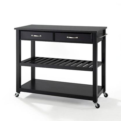 Crosley Solid Black Granite Top Kitchen Cart/Island With Optional Stool Storage in Black Finish - 17d x 43w x 35h