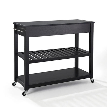 Crosley Solid Black Granite Top Kitchen Cart/Island With Optional Stool Storage in Black Finish - 17d x 43w x 35h