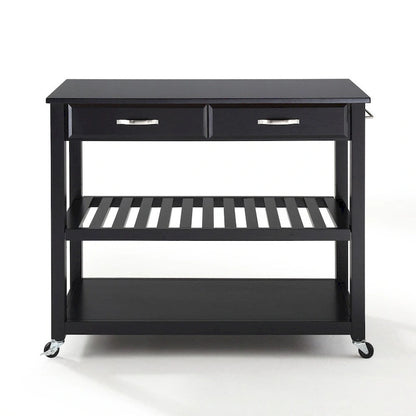 Crosley Solid Black Granite Top Kitchen Cart/Island With Optional Stool Storage in Black Finish - 17d x 43w x 35h