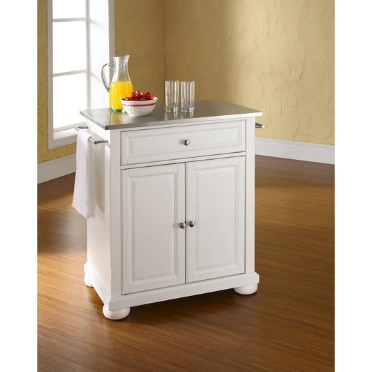Crosley Alexandria White Wood Portable Kitchen Island with Stainless Steel Top - 31W x 18D x 33.5H