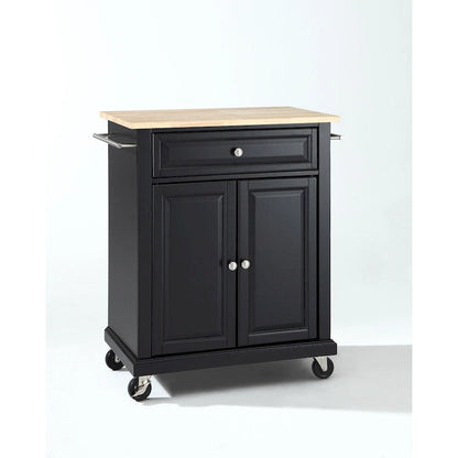 Crosley Black Wood Portable Kitchen Cart/Island with Natural Wood Top - 31W x 18D x 35.5H