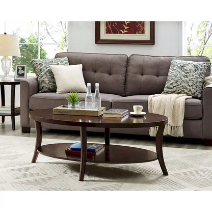 Perth Espresso Round End Table with Shelf