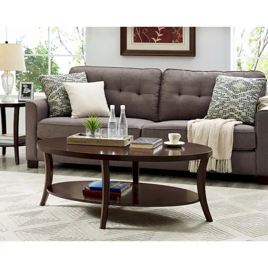Perth Espresso Round End Table with Shelf
