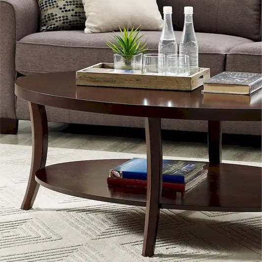 Perth Espresso Round End Table with Shelf