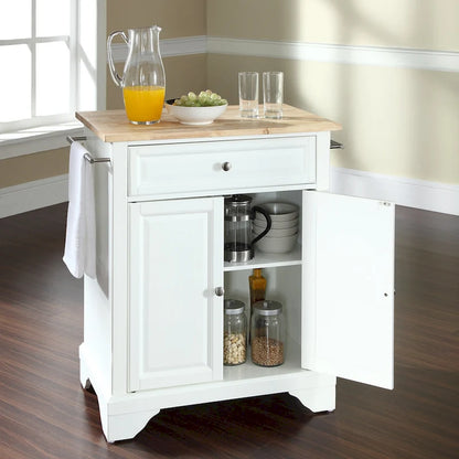 Crosley Lafayette Natural Wood Top Portable Kitchen Island in White Finish - 18d x 31w x 35h