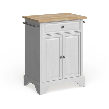 Crosley Lafayette Natural Wood Top Portable Kitchen Island in White Finish - 18d x 31w x 35h