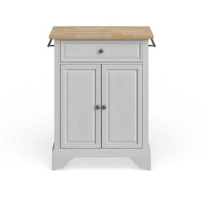 Crosley Lafayette Natural Wood Top Portable Kitchen Island in White Finish - 18d x 31w x 35h