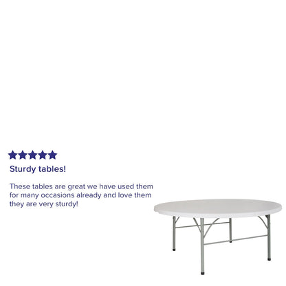 6-Foot Round Bi-Fold Plastic Event Folding Table with Handle