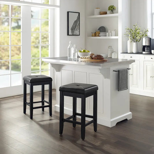 Crosley Julia Island with Upholstered Square Stools - 53d x 50w x 36h