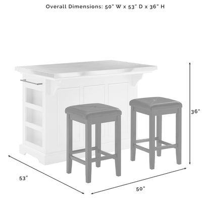 Crosley Julia Island with Upholstered Square Stools - 53d x 50w x 36h