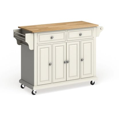 Crosley Full Size White Natural Wood Top Kitchen Cart Island - 18d x 51.5w x 36h