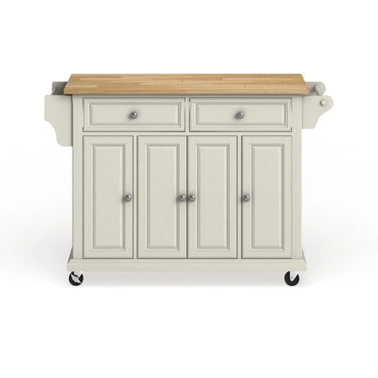 Crosley Full Size White Natural Wood Top Kitchen Cart Island - 18d x 51.5w x 36h