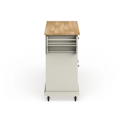 Crosley Full Size White Natural Wood Top Kitchen Cart Island - 18d x 51.5w x 36h