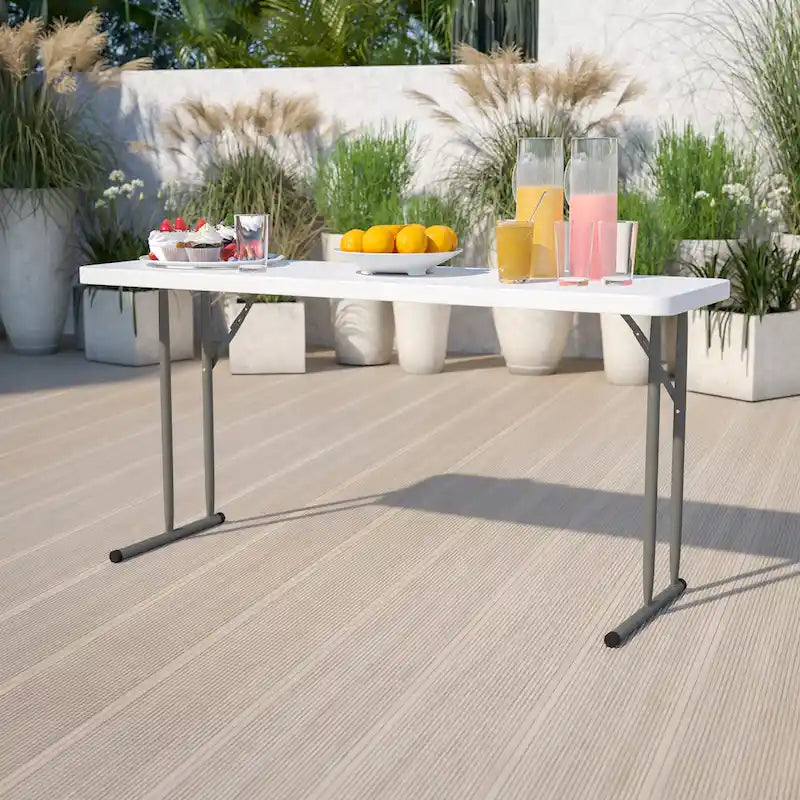 18W x 60L Rectangular Granite White Plastic Folding Training Table