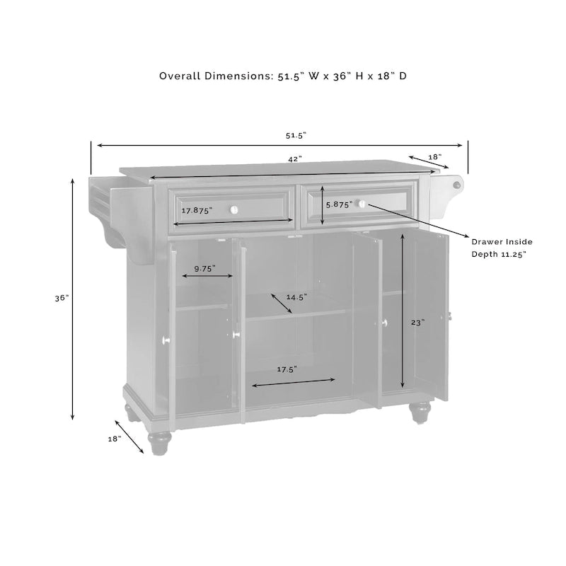 Crosley Cambridge Granite Top Full Size Kitchen Island/Cart - 18d x 51.5w x 36h