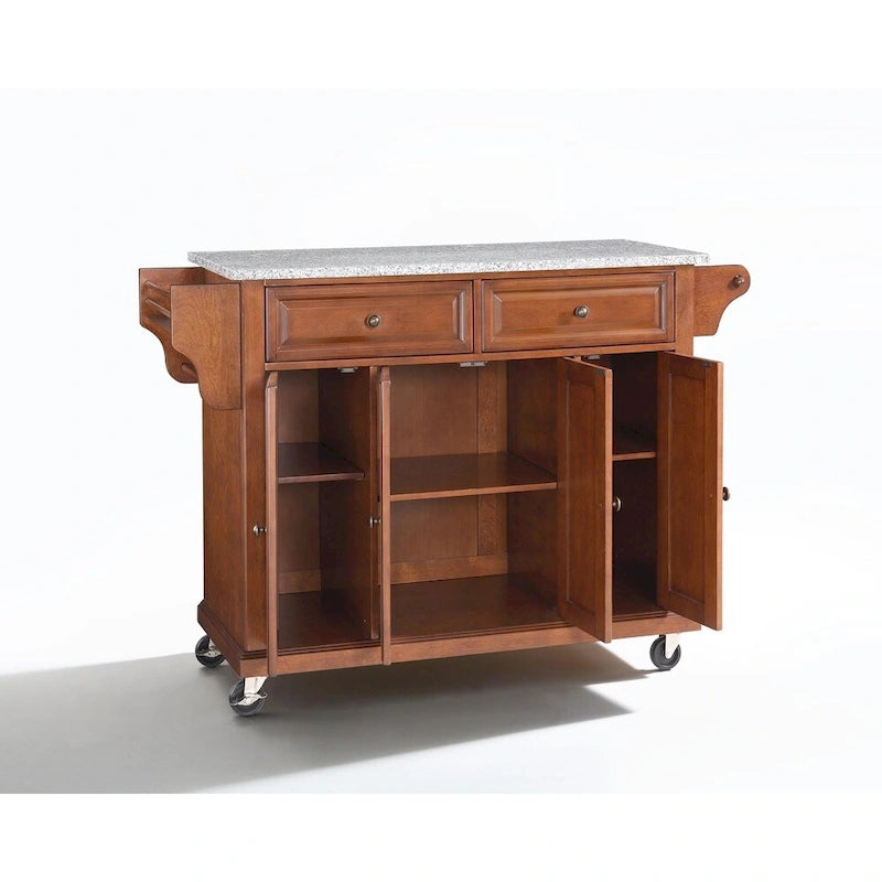 Crosley Full Size Granite Top Kitchen Cart in Cherry - 18d x 51.5w x 36h