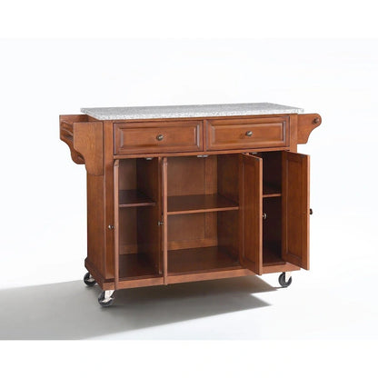 Crosley Full Size Granite Top Kitchen Cart in Cherry - 18d x 51.5w x 36h
