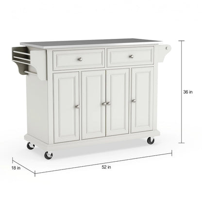 Crosley White Finish Stainless Steel Top Kitchen Cart and Island - 18d x 51.5w x 36h