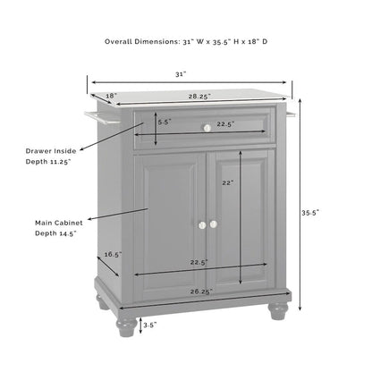 Crosley Cambridge Stainless Steel Top Portable Kitchen Island in White Finish - 18d x 31w x 35h